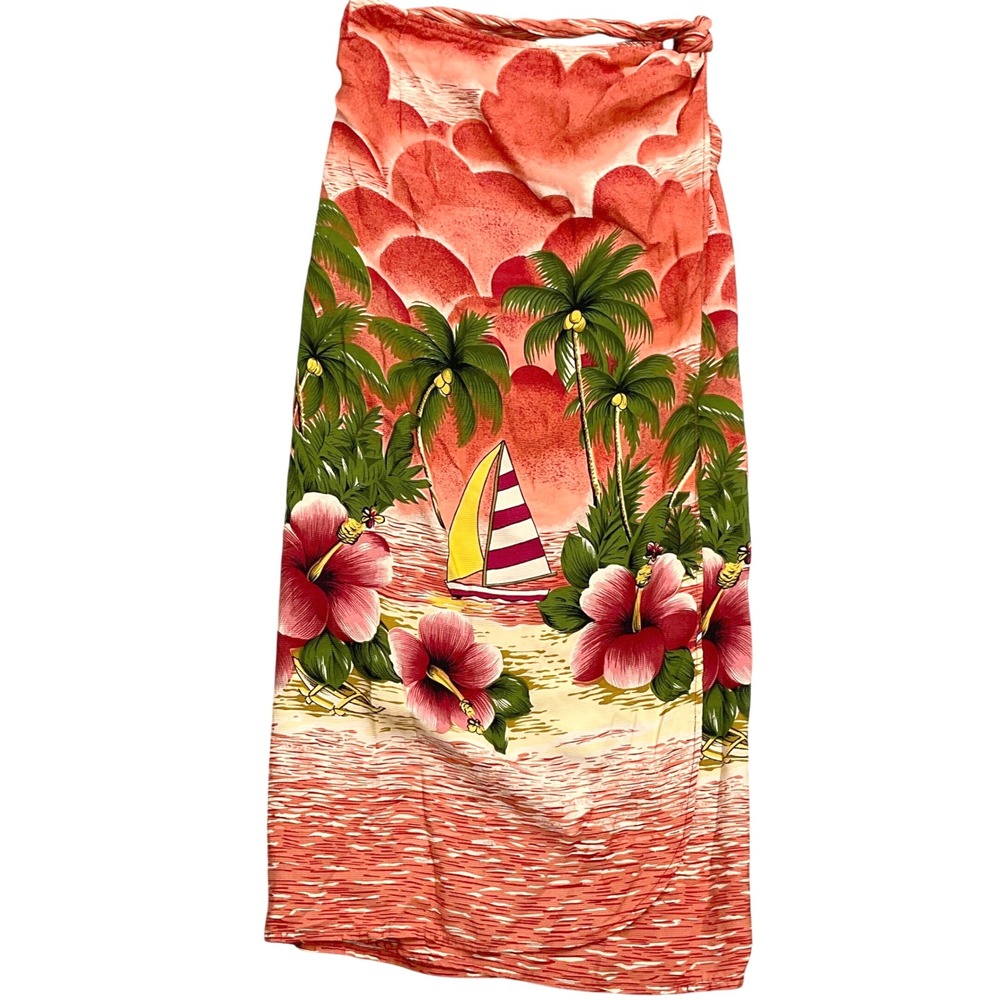 Tommy Bahama Sarong Women XS Orange Green Silk Cover Up Tropical Beach Swim